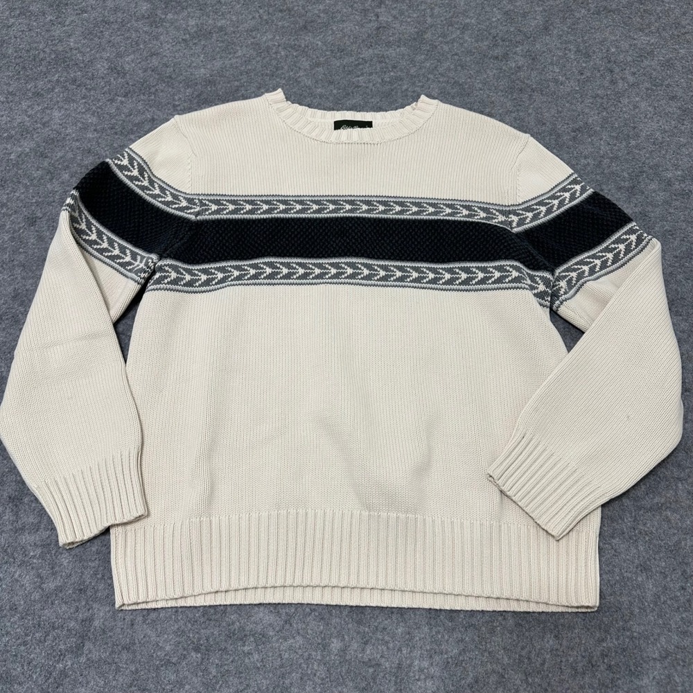 Vintage Eddie Bauer Sweater Mens S Cream Cotton Knit Crewneck Pullover